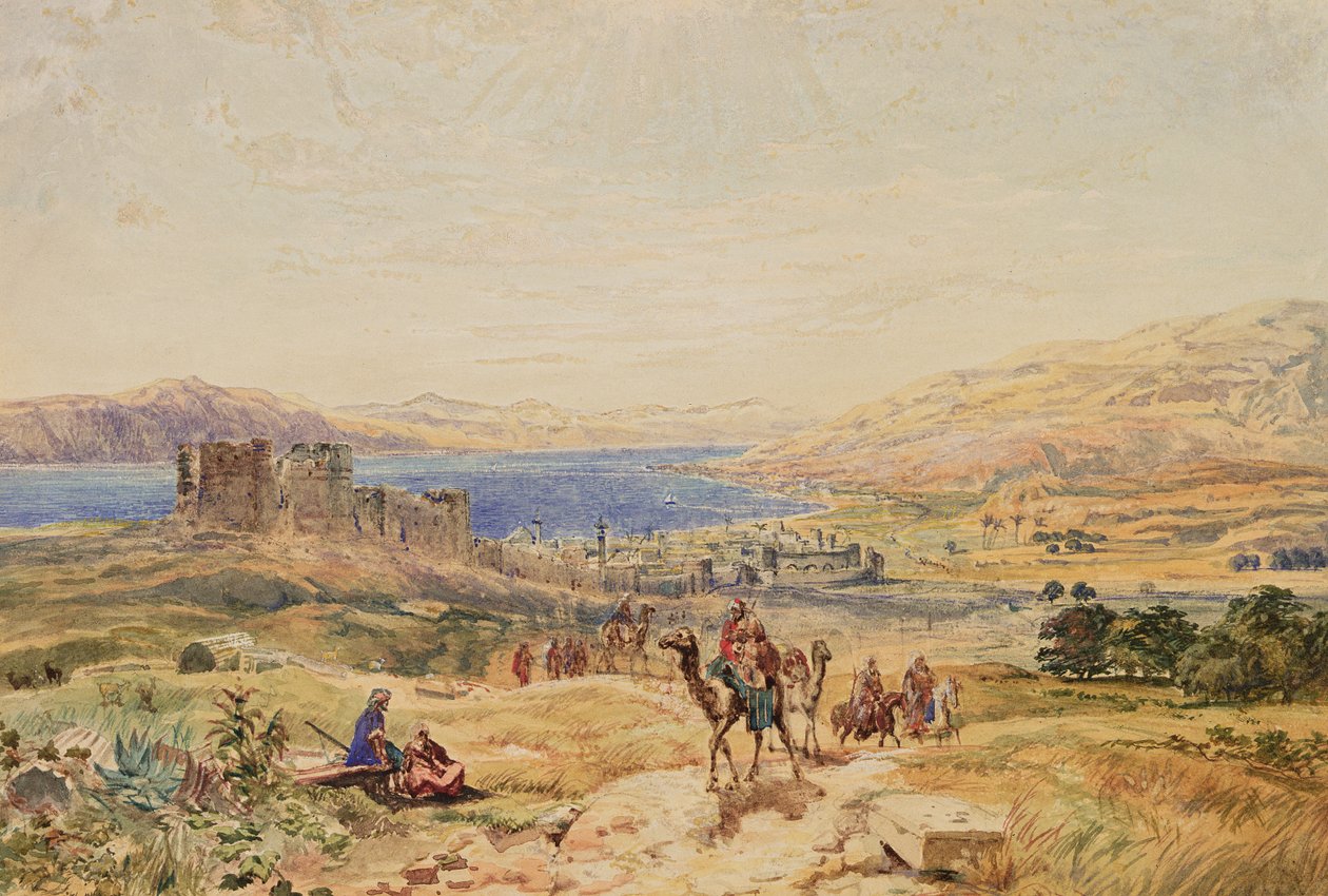 Tyberiada nad Jeziorem Galilejskim, ok. 1850 r. (akwarela na papierze) autorstwa Samuel Bough