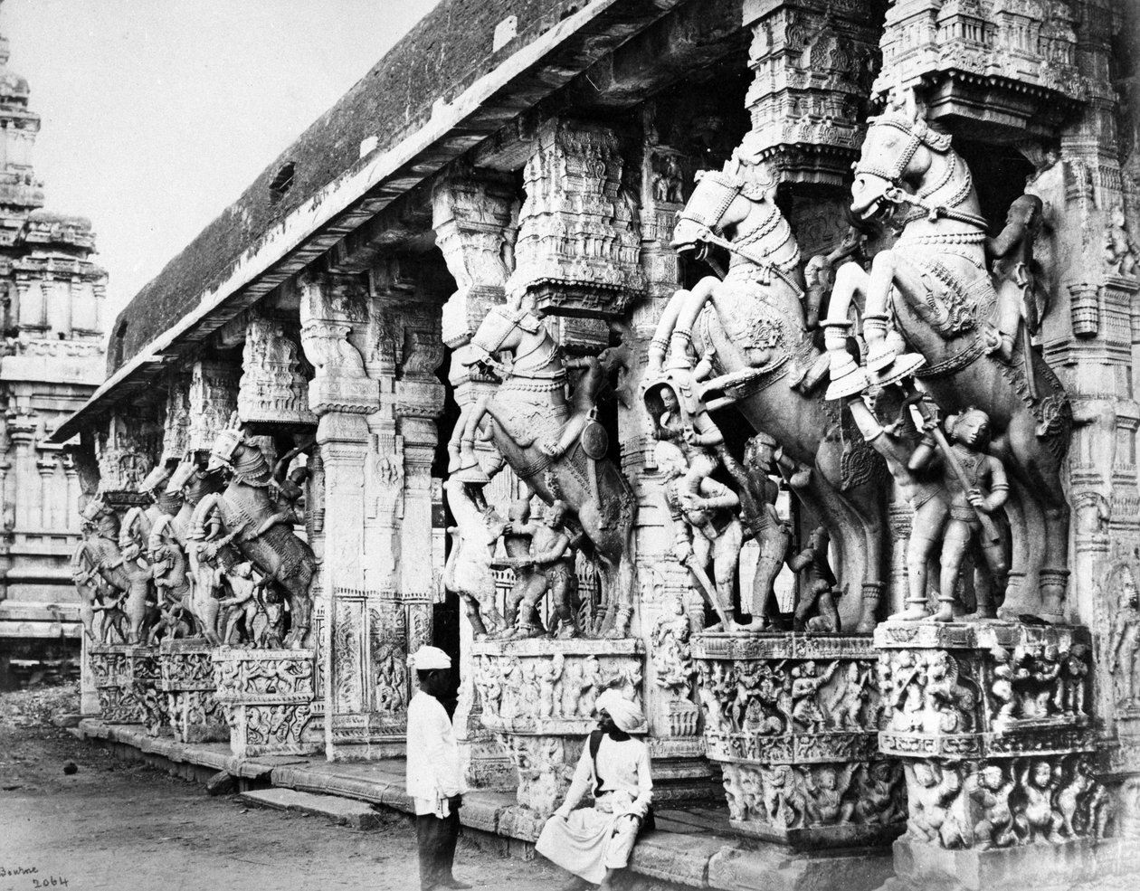 Rzeźbione filary dla koni w świątyni Ranganatha, Srirangam, 1869 autorstwa Samuel Bourne