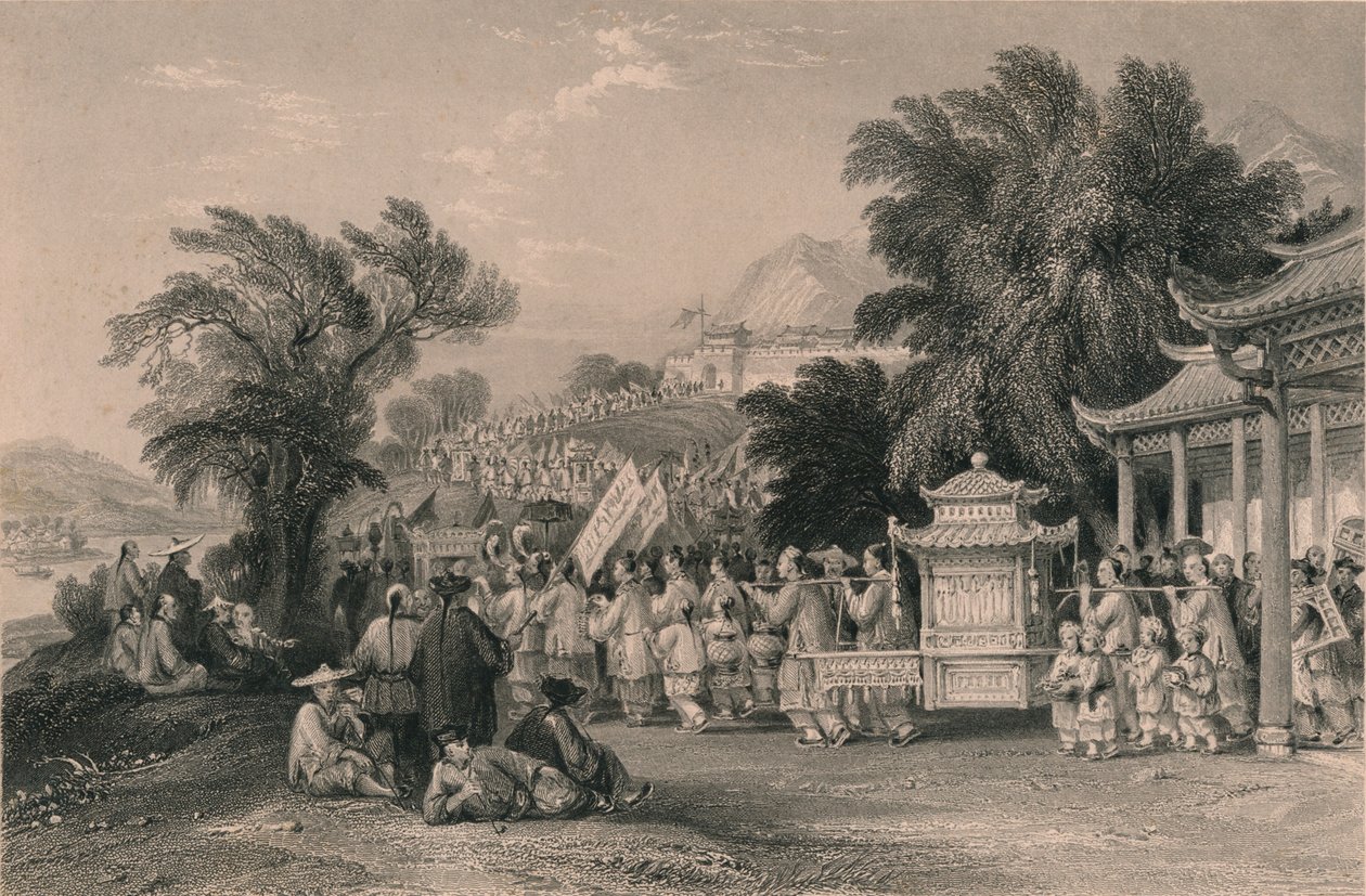 Procesja małżeńska nad Blue-Cloud Creek, Chin-keang-foo, c1843-1858. autorstwa Samuel Bradshaw