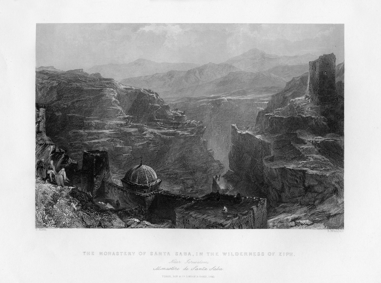 Klasztor Santa Saba Mar Saba, Izrael, 1841. autorstwa Samuel Bradshaw