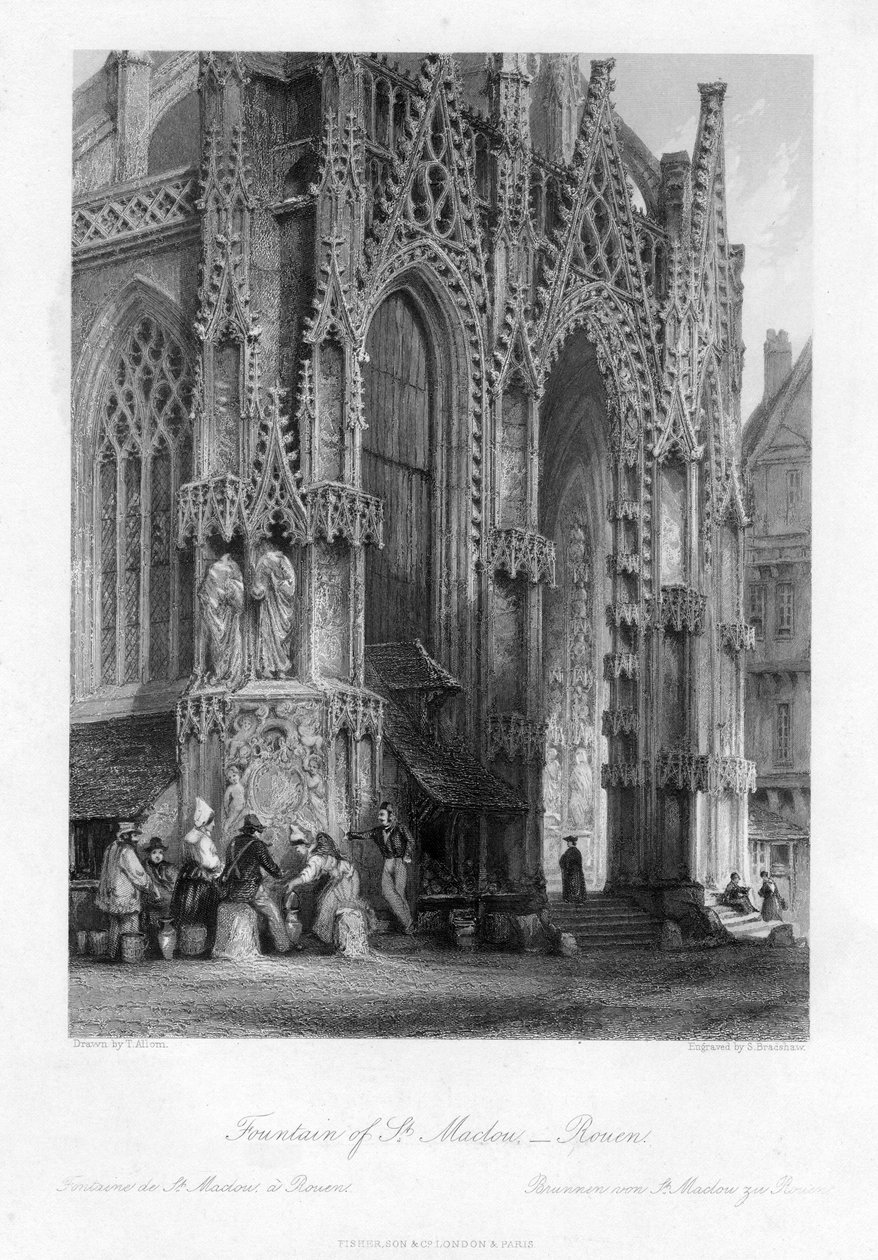 Fontanna św. Maclou, Rouen, Francja, XIX wiek. autorstwa Samuel Bradshaw