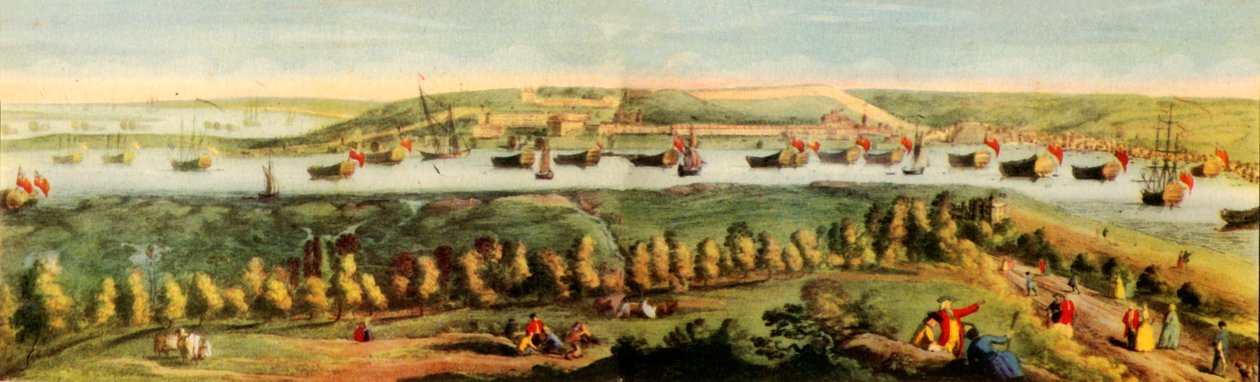 „West Prospect Stoczni Jego Królewskiej Mości w Chatham”, 1738, 1942 autorstwa Samuel Buck
