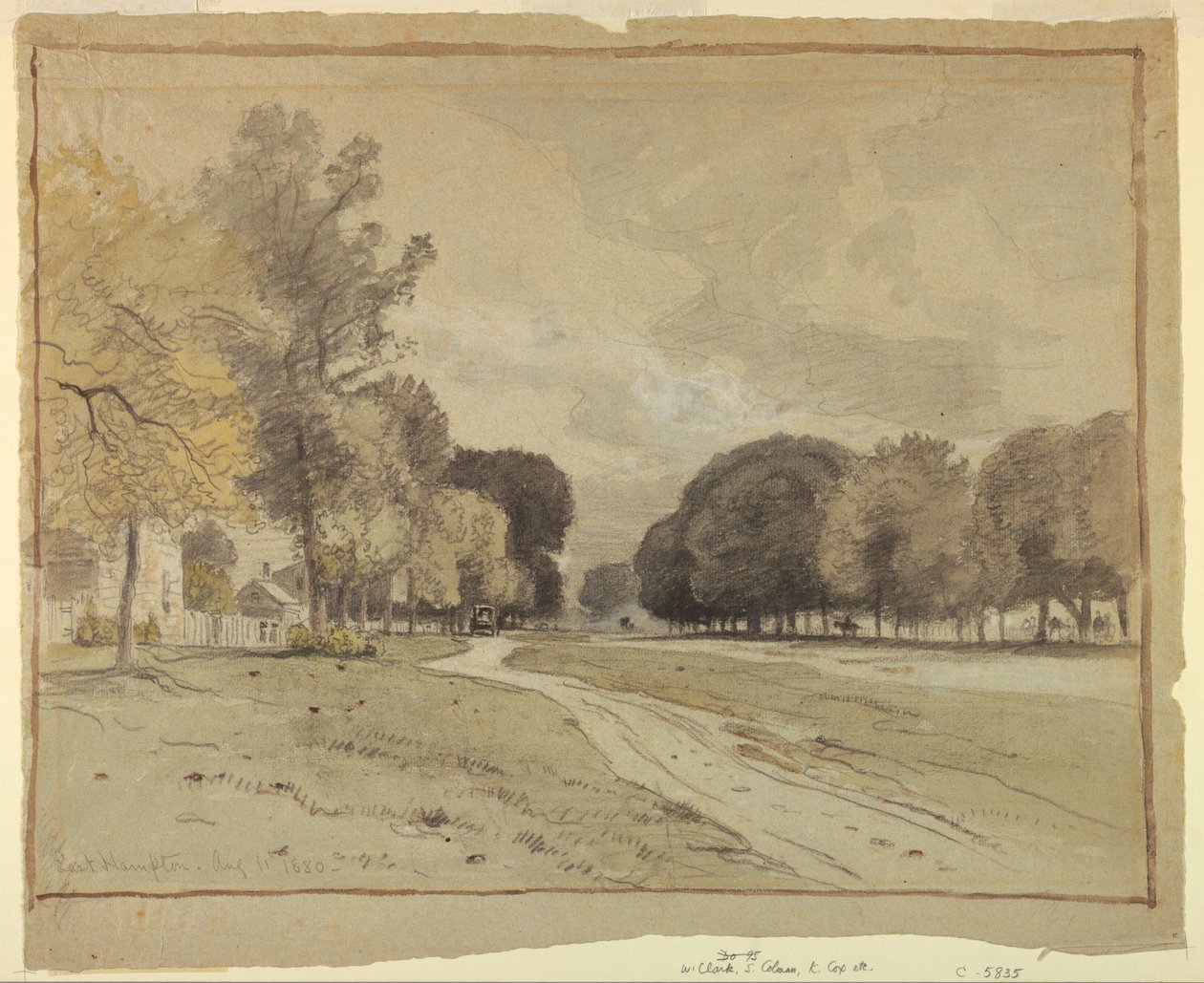 Rysunek, Main Street, East Hampton, Long Island, 11 sierpnia 1880 r. autorstwa Samuel Colman