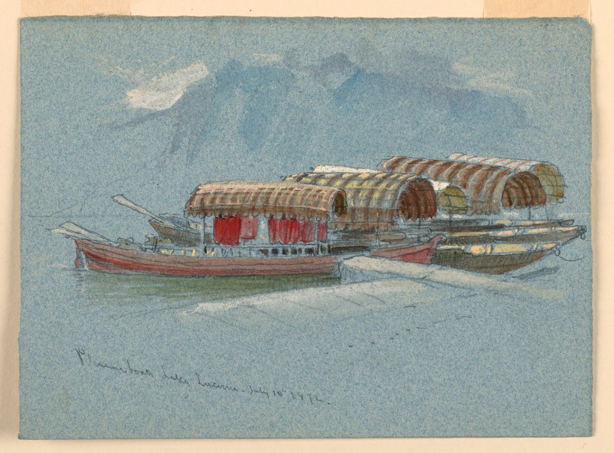 Rysunki, szkice. Łodzie rekreacyjne, jezioro Lucerna, Szwajcaria, 10 lipca 1872 r. autorstwa Samuel Colman