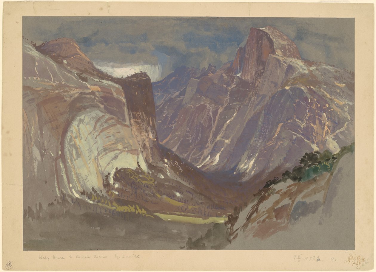 Half Dome i Royal Arches, Yosemite, z Glacier Point (w/c i gwasz na szarym papierze) autorstwa Samuel Colman