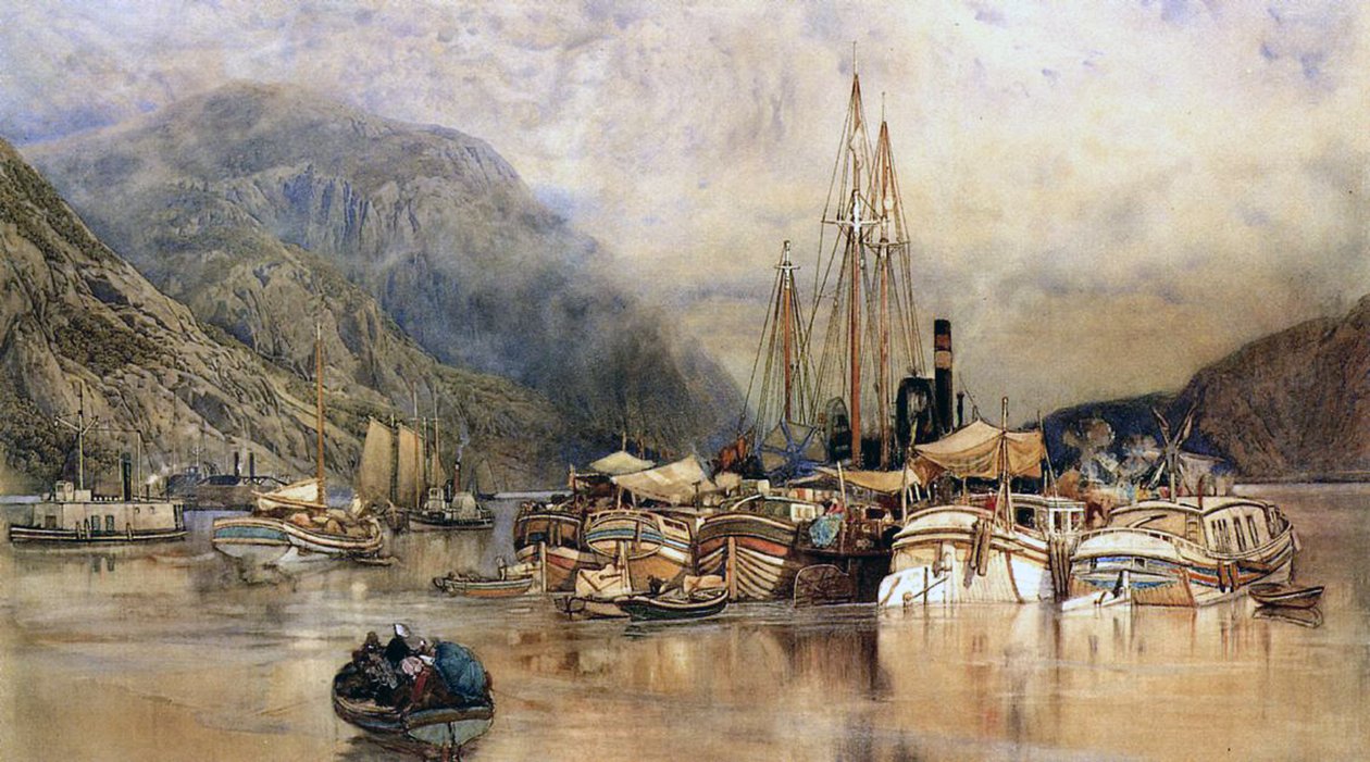 Wysyłka na rzece Hudson (akwarela na papierze) autorstwa Samuel Colman