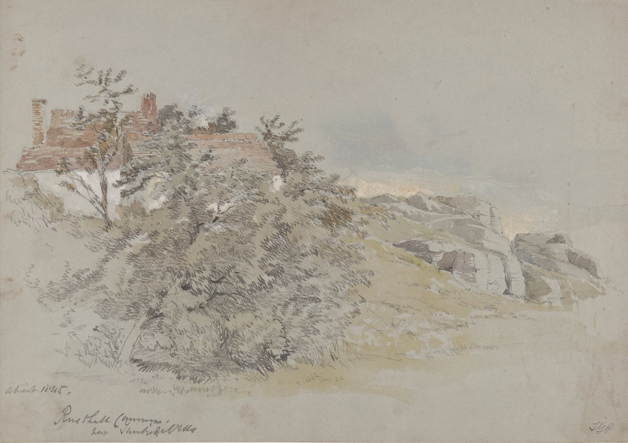 Rusthall Common, niedaleko Tunbridge Wells, ok. 1845 (ołówek, toaleta i gwasz na papierze) autorstwa Samuel Gillespie Prout