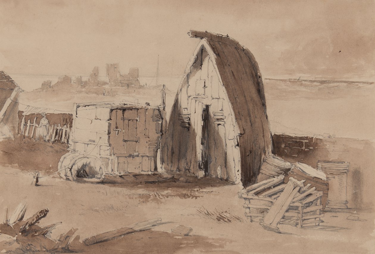 Plaża w Hastings (ołówek, pędzel i umyć na papierze) autorstwa Samuel Gillespie Prout