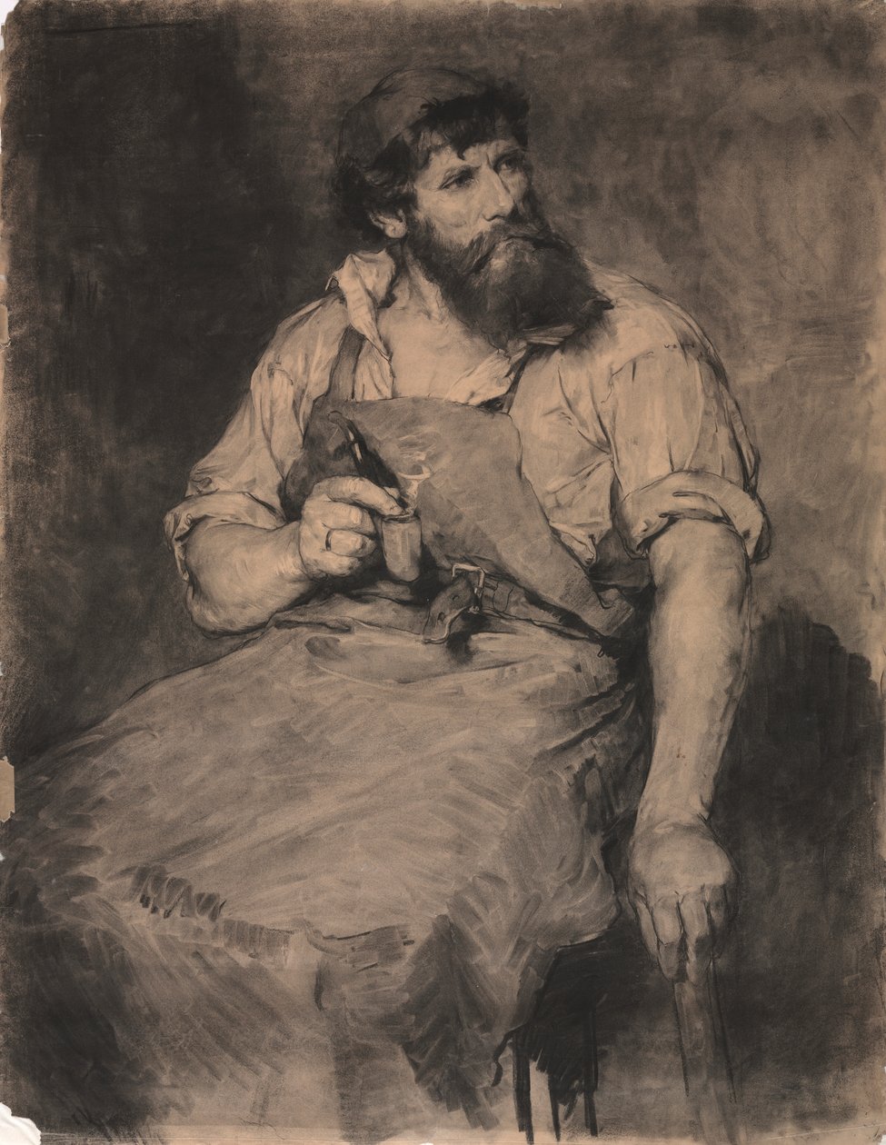 Kuźnia, studium do "Das Gericht", ok. 1883 (węgiel drzewny) autorstwa Samuel H. Crone