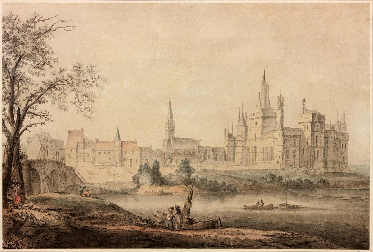 Francuski zamek, 1770 (pióro i atrament i toaleta na papierze) autorstwa Samuel Hieronymous Grimm