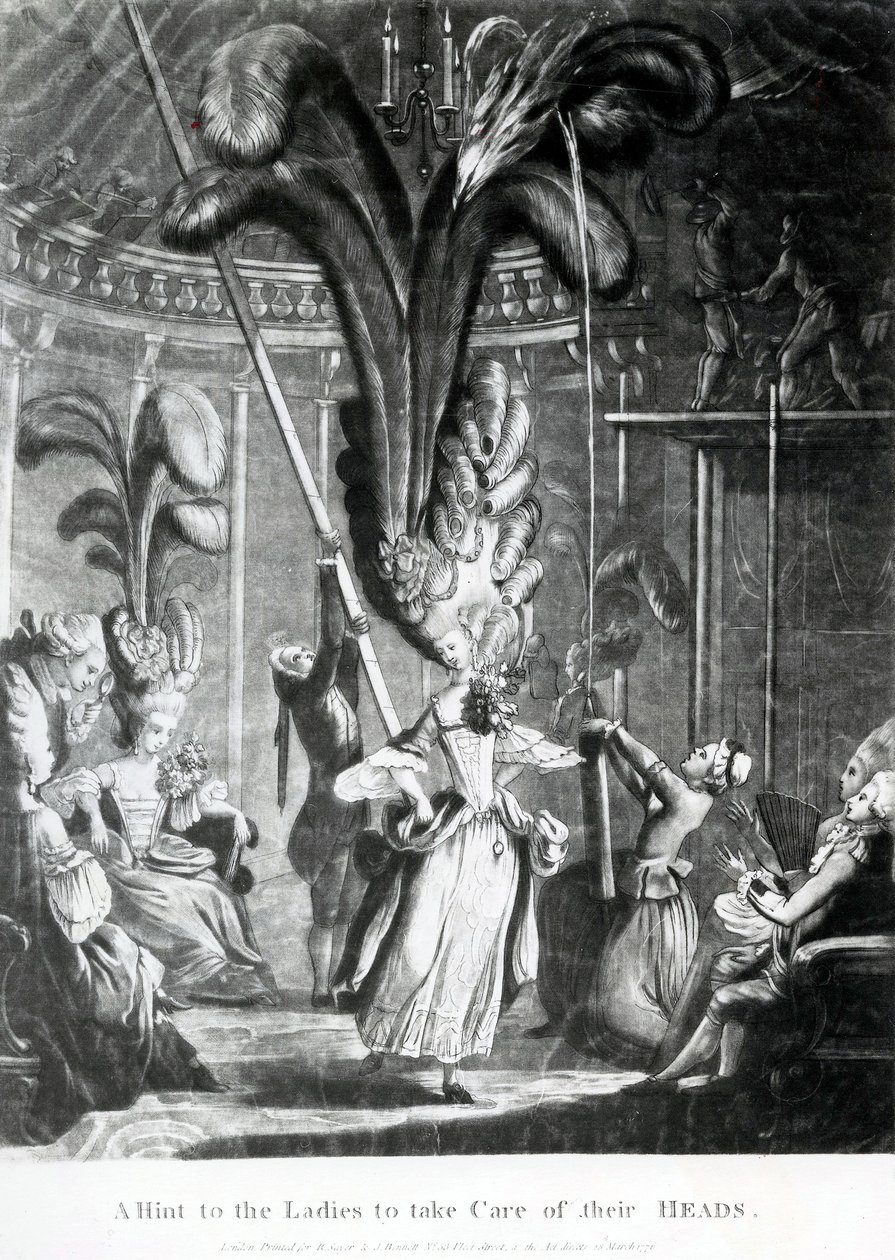 Wskazówka dla pań, aby dbały o swoje głowy, wydana przez Sayer und Bennett (1774-1786), 1776 (mezzotinta) autorstwa Samuel Hieronymous Grimm