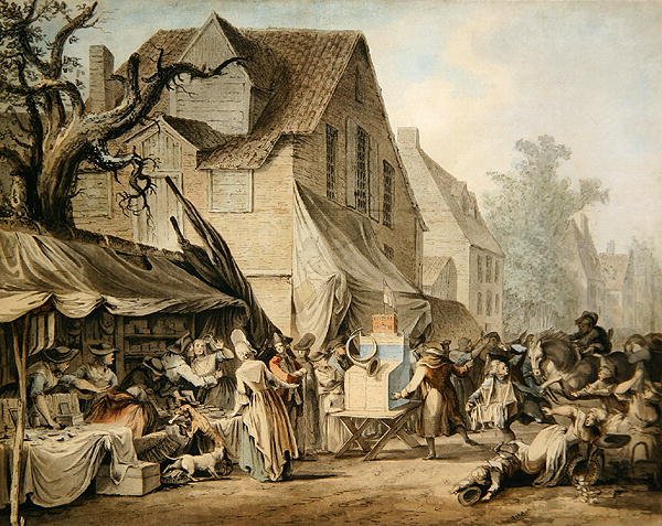 Scena targowa (pióro i tusz z akwarelą i tuszem do mycia) autorstwa Samuel Hieronymous Grimm