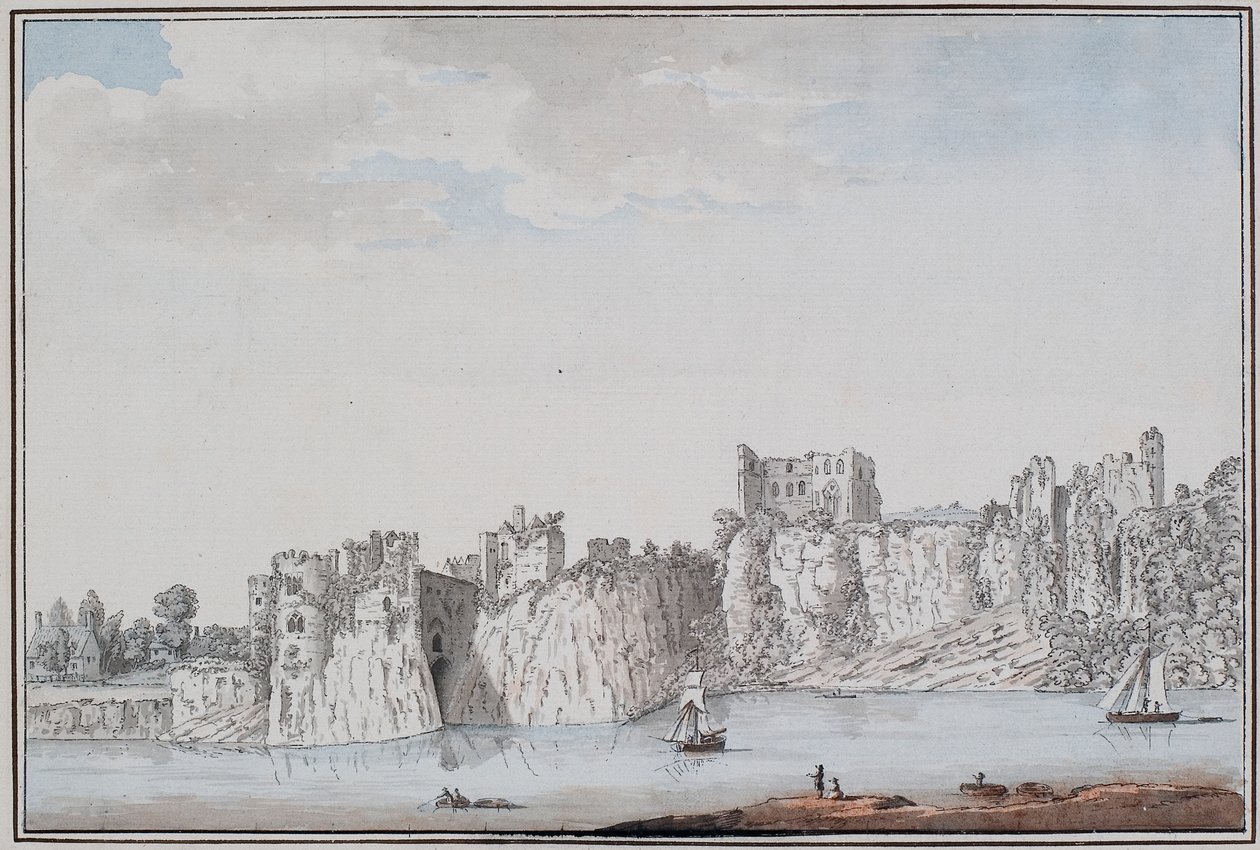 Zamek Chepstow (tusz i akwarela na papierze) autorstwa Samuel Hieronymous Grimm