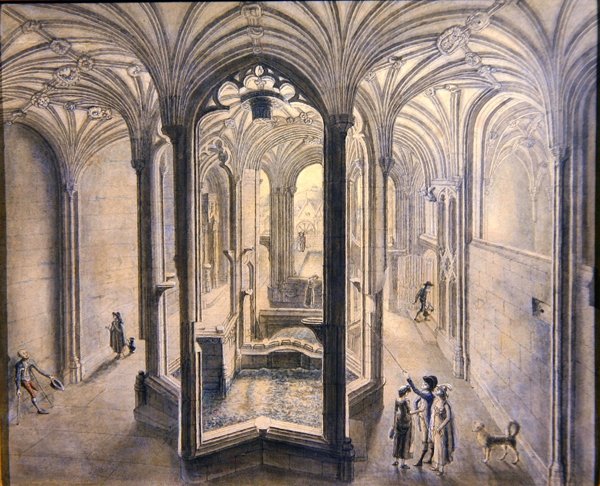 Widok wnętrza Holywell Spa, Północna Walia (akwarela z piórem i atramentem na papierze) autorstwa Samuel Hieronymous Grimm
