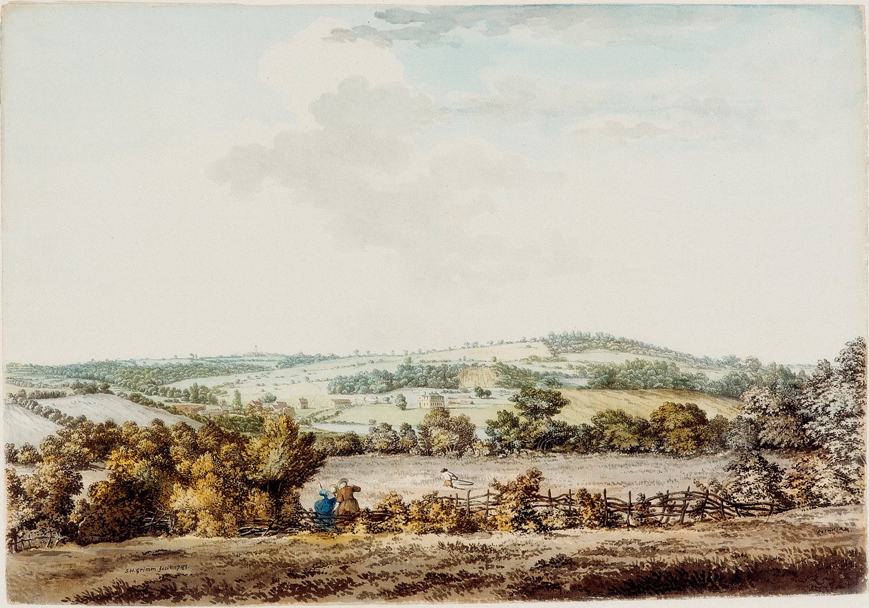 Stary Dom w Folwarku i Lasku Fryzjerskim, 1787 (pióro i atrament i wc na papierze) autorstwa Samuel Hieronymous Grimm