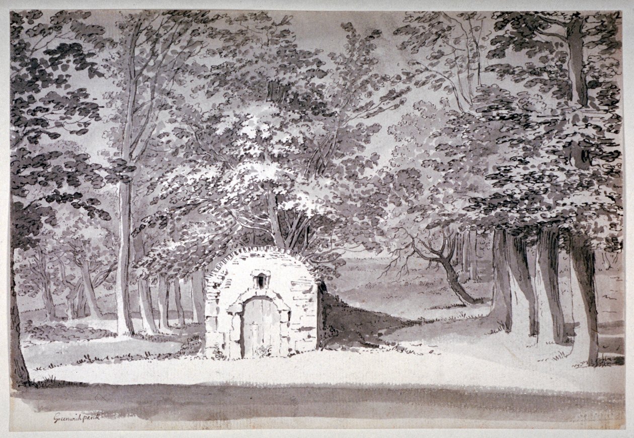Lodowisko lub kanał w Greenwich Park, Londyn, 1772 autorstwa Samuel Hieronymus Grimm