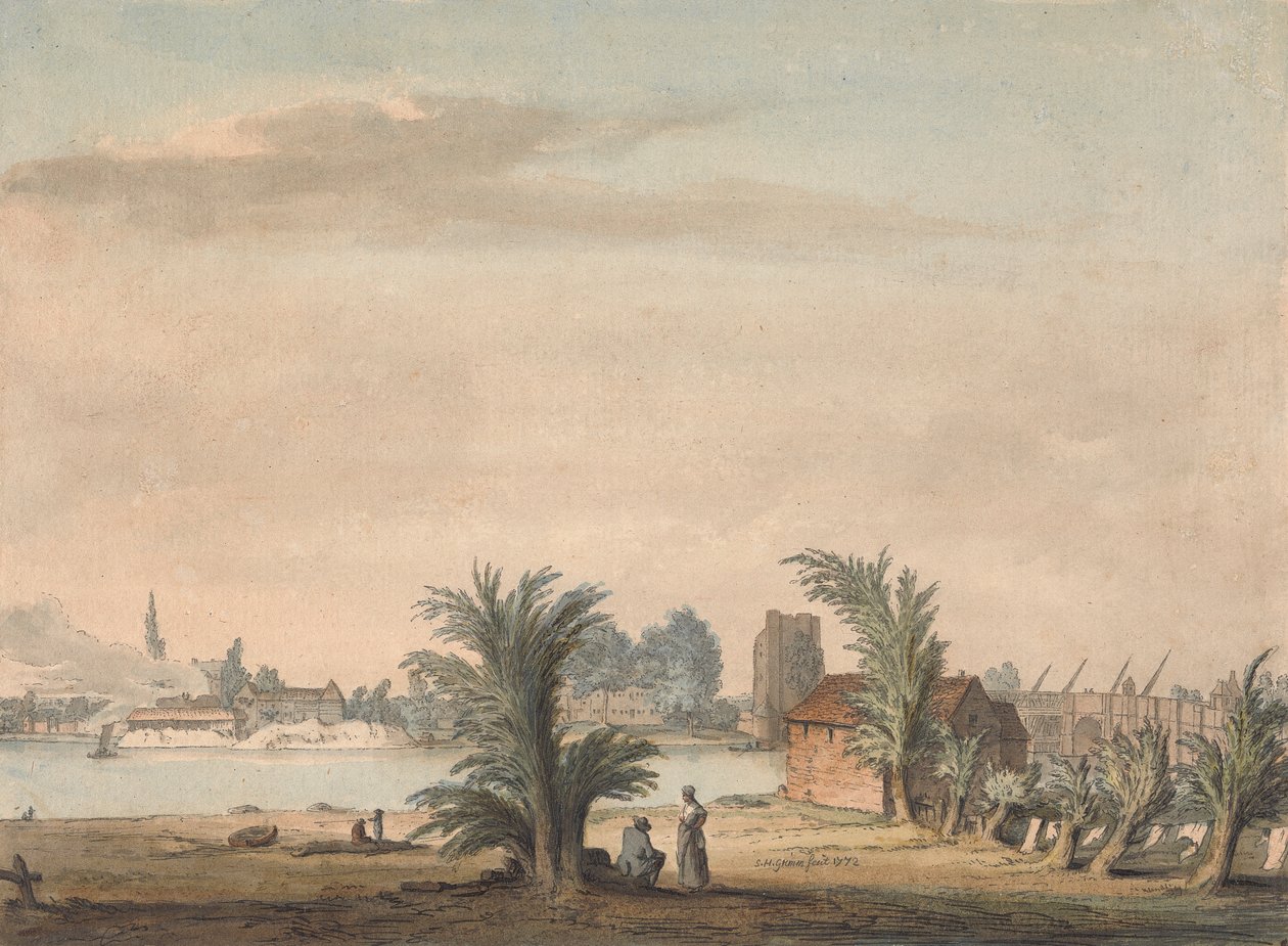 Kościół Putney i most autorstwa Samuel Hieronymus Grimm