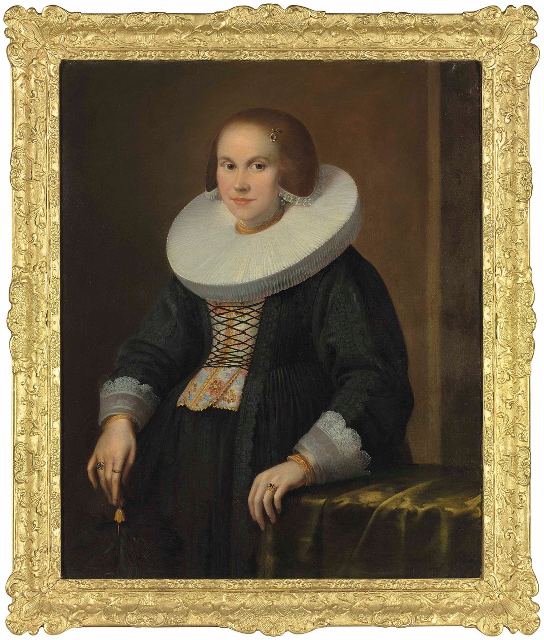 Portret młodej damy, pół długości, trzymającej pióro, ok. 1636 (olej na płótnie) autorstwa Samuel Hofmann