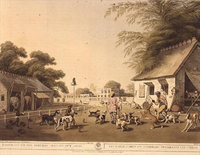„Dooreahs lub Dog Keepers wyprowadzający psy”, z Oriental Field Sports Samuela Howetta (1756-1822), wyd. przez Edwarda Orme autorstwa Samuel Howett