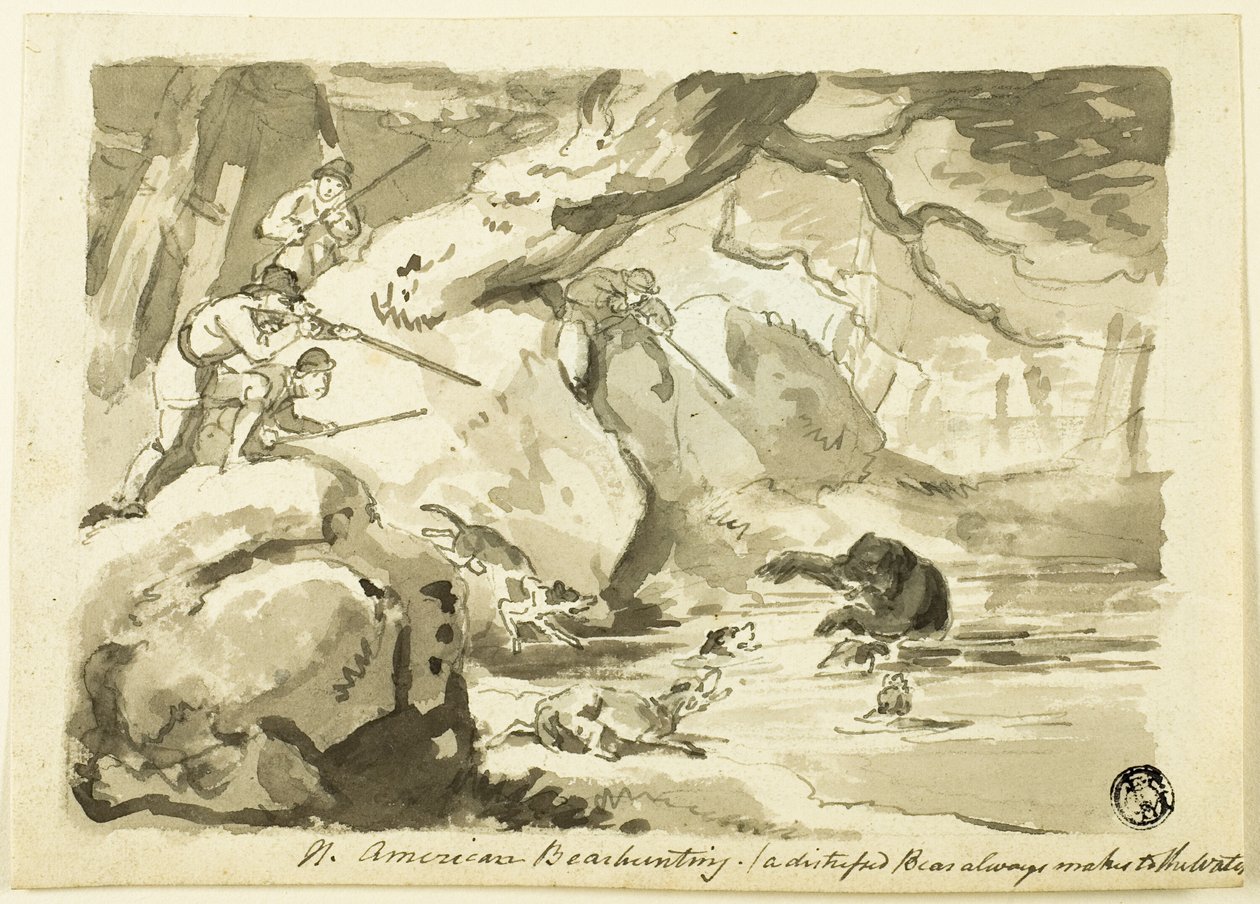 Polowanie na niedźwiedzie północnoamerykańskie (rekto); Powłoka (verso) autorstwa Samuel Howett