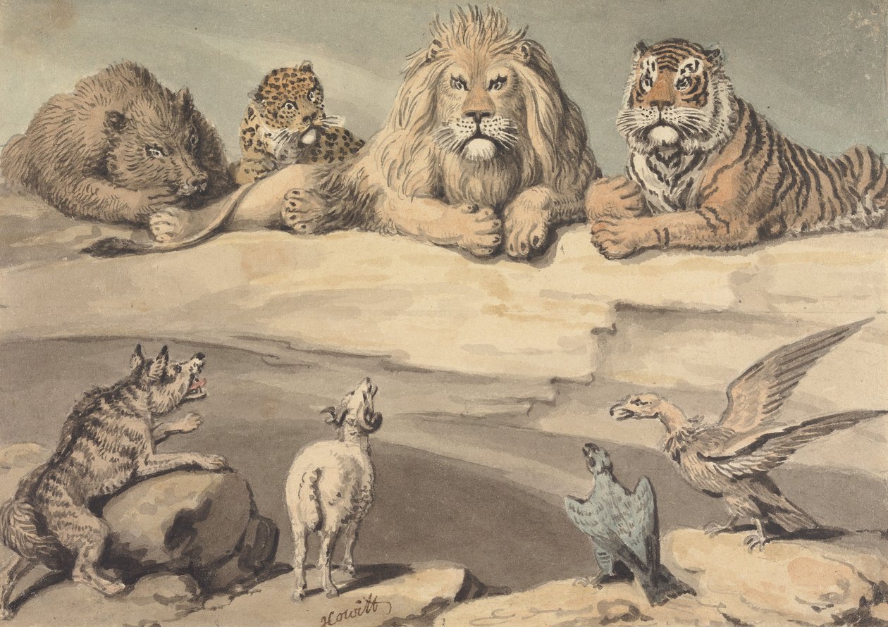 Dzik, lampart, lew, tygrys, wilk, baran i dwa orły autorstwa Samuel Howitt