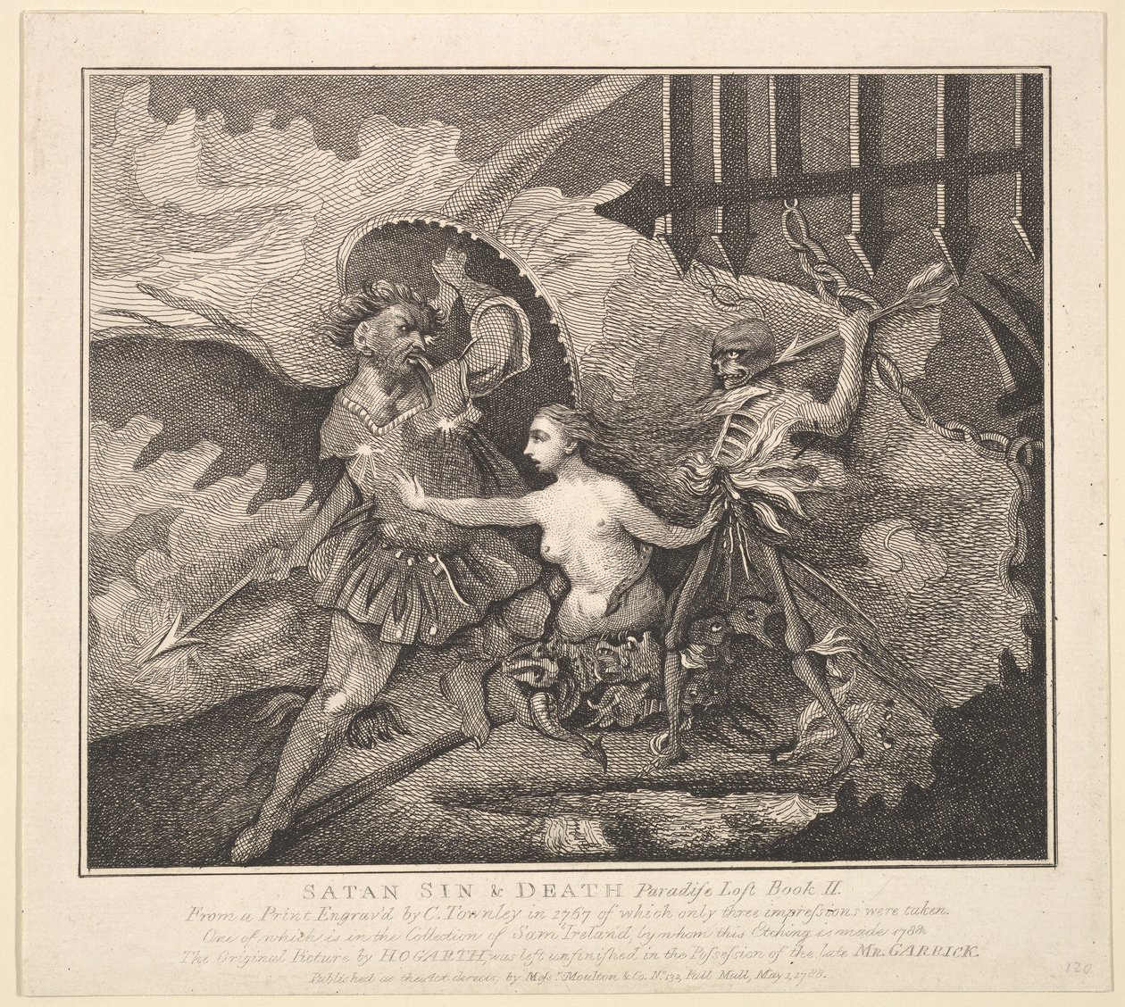 Szatan, grzech i raj śmierci utracony, księga II, 1 maja 1788. autorstwa Samuel Ireland