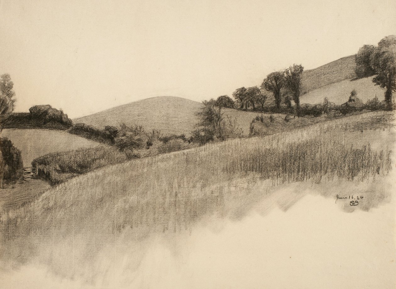 Pejzaż wiejski, 1884 (węgiel na buff lay paper) autorstwa Samuel Isham