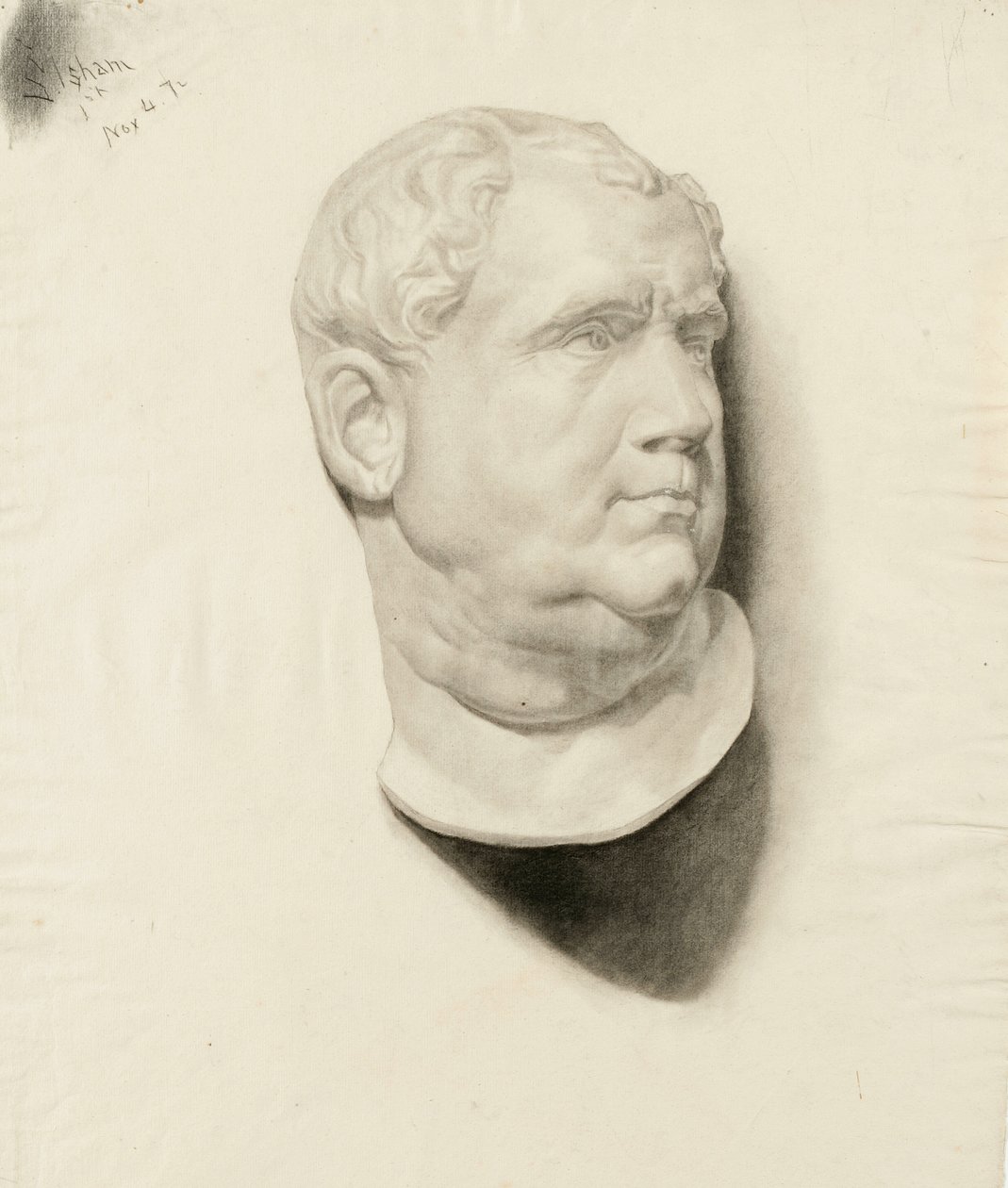 Szkic odlewu głowy mężczyzny, 1872 (węgiel na papierze kremowym) autorstwa Samuel Isham