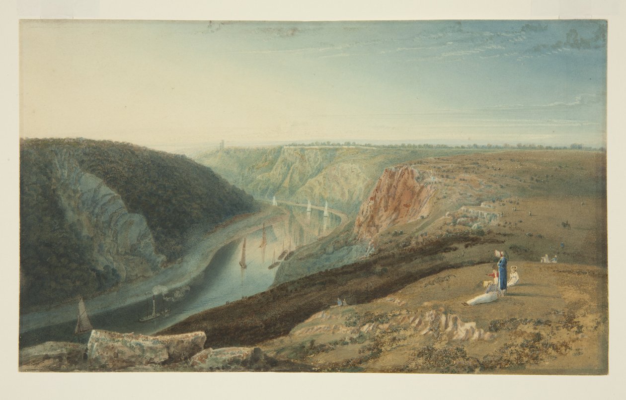 Wąwóz Avon z obserwatorium Near Clifton, ok. 1825 (akwarela i kolor ciała na papierze) autorstwa Samuel Jackson