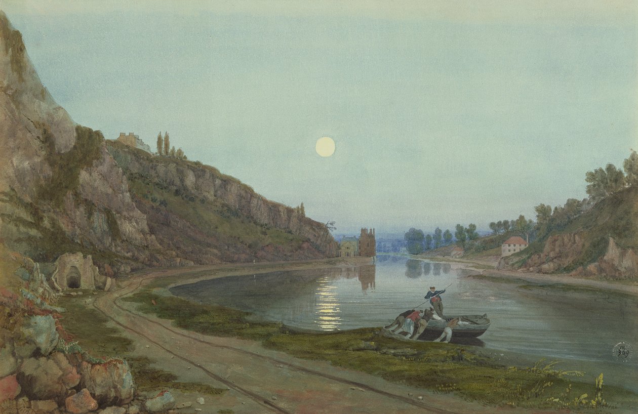 Nowe i stare domy Hotwell przy świetle księżyca, ok. godz. 1825 autorstwa Samuel Jackson