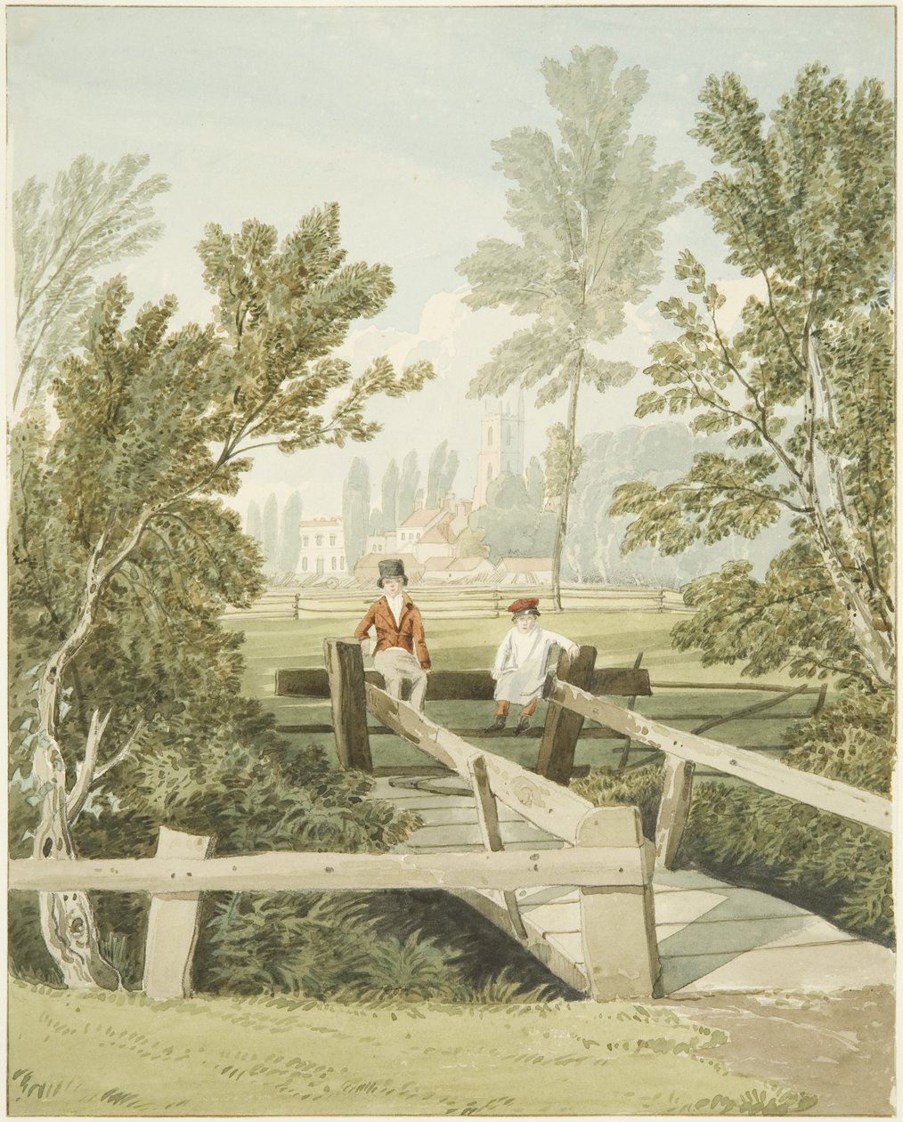 Dwóch chłopców na stule w Brislington Brook, ok. 1824 (ołówek i akwarela na papierze) autorstwa Samuel Jackson