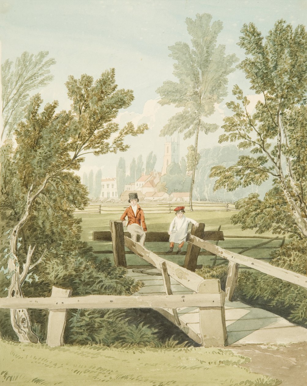 Dwóch chłopców na stile w Brislington Brook, c.1824 autorstwa Samuel Jackson