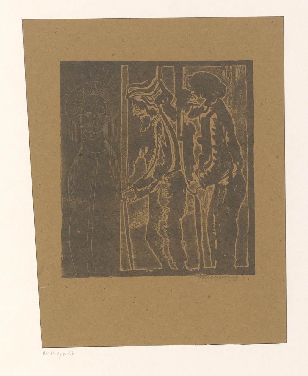 Dwóch mężczyzn na figurze z zamkniętymi oczami autorstwa Samuel Jessurun de Mesquita (signed by artist)
