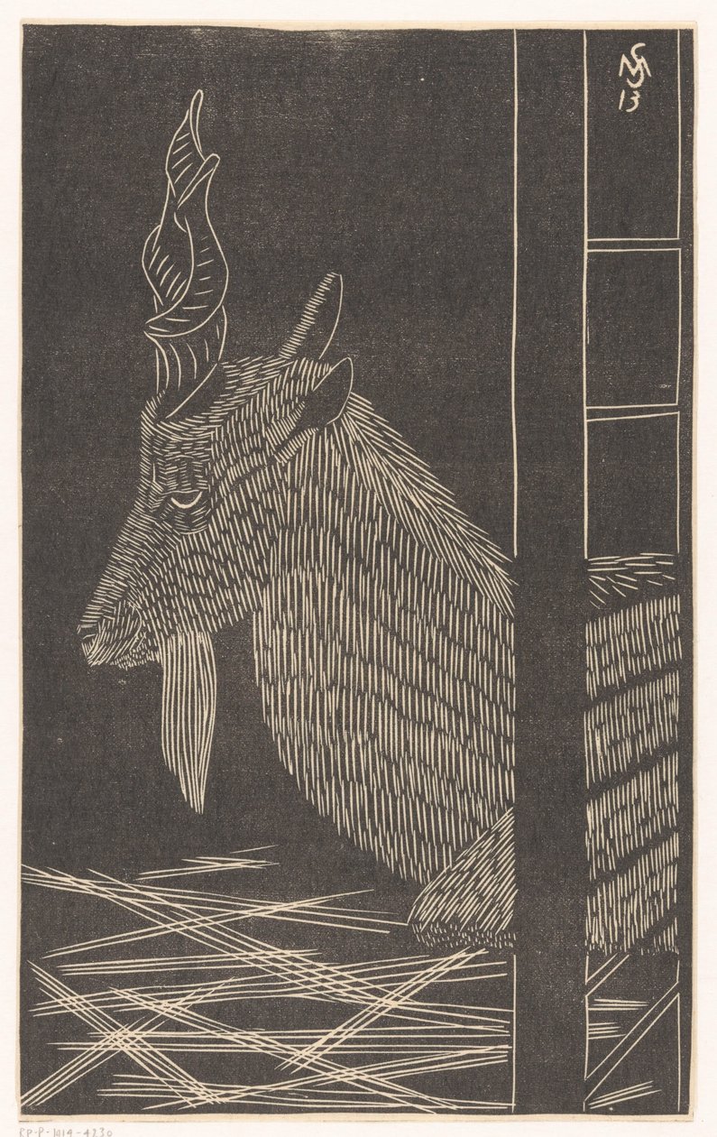 Koza Markhor (Siedzący jeleń w klatce) autorstwa Samuel Jessurun de Mesquita