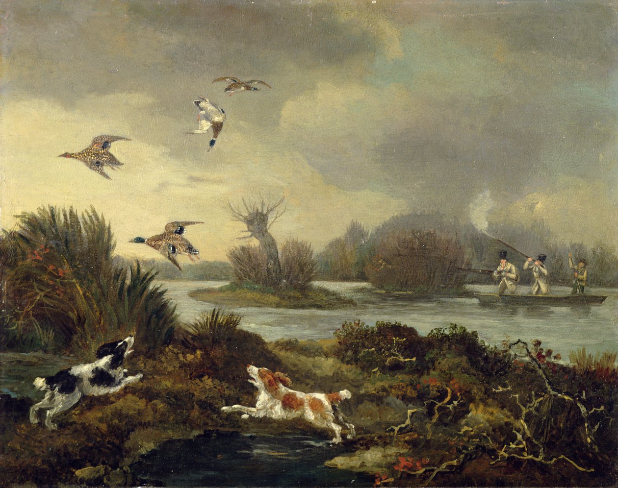 Strzelanie do kaczek, ok. 1820-45 (olej na płótnie) autorstwa Samuel John Egbert Jones