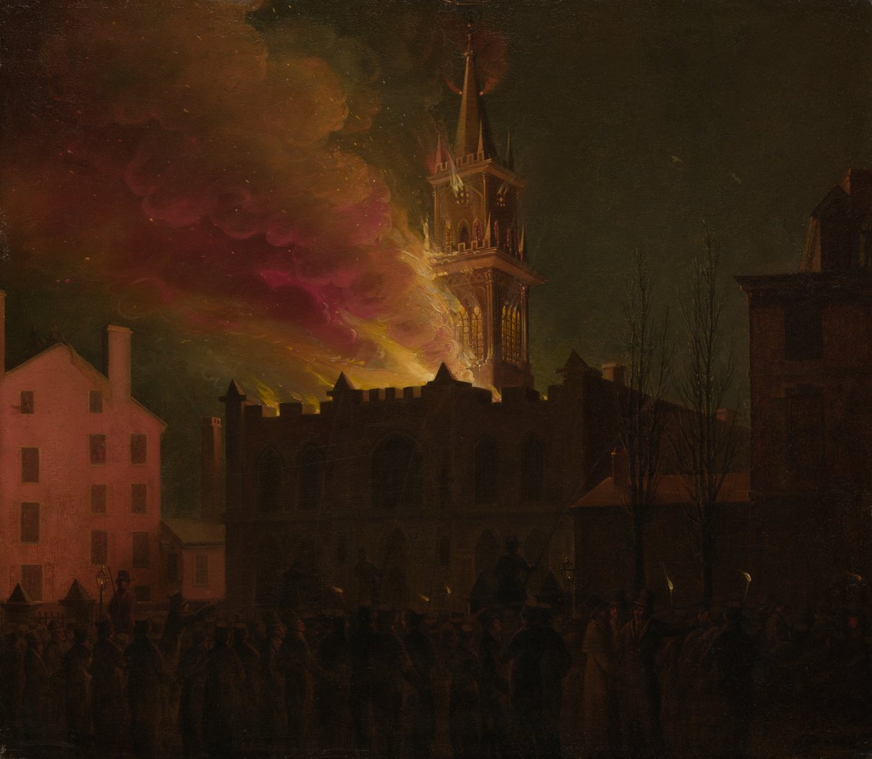 Pożoga Sali Masońskiej, Chestnut Street, Filadelfia, Pensylwania, 1819 autorstwa Samuel Jones