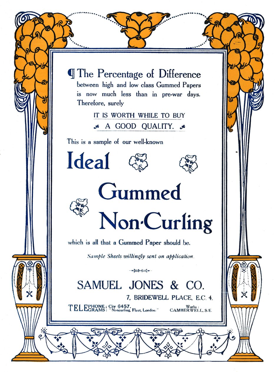 Samuel Jones & Co. - Idealna gumowana reklama bez podwijania, 1919 autorstwa Samuel Jones