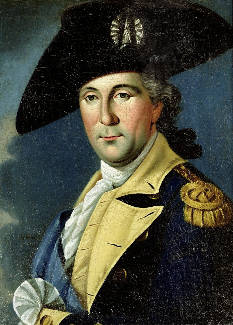 Portret Jerzego Waszyngtona w mundurze amerykańskiego generała, między 1775 a 1780 rokiem. autorstwa Samuel King