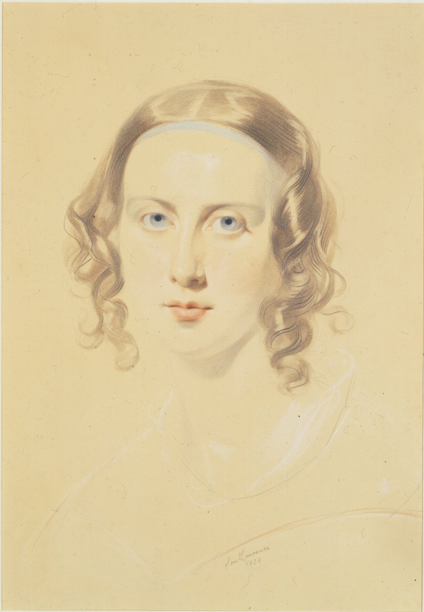 Wczesny portret Katarzyny Dickens, 1838 (kreda, kredka i ołówek na papierze) autorstwa Samuel Laurence