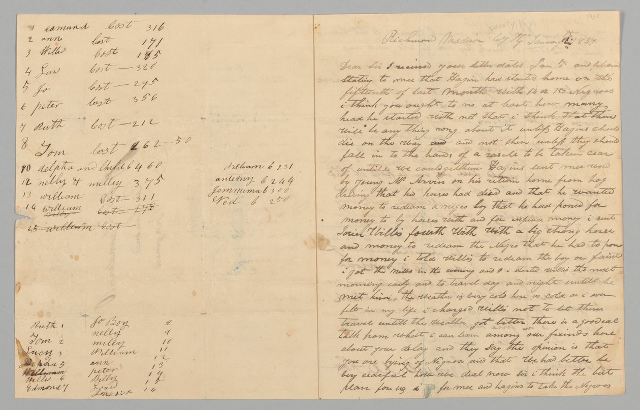 List do Gilesa Saundersa od Samuela Foxa dotyczący handlu niewolnikami, 14 stycznia 1847 r. autorstwa Samuel M. Fox