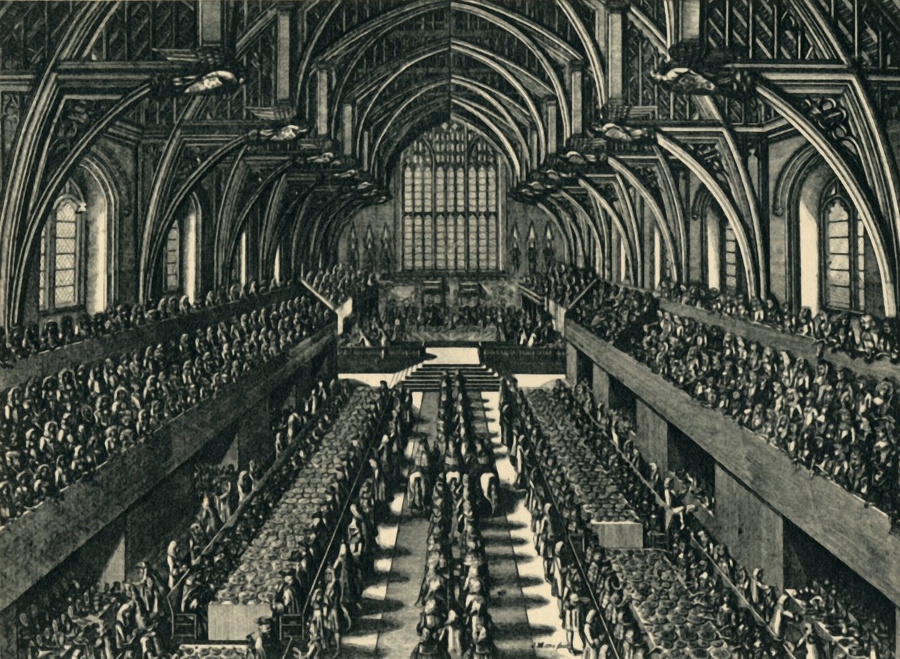 „Obiad koronacyjny Jakuba II w Westminster Hall”, 1685, 1947. autorstwa Samuel Moore