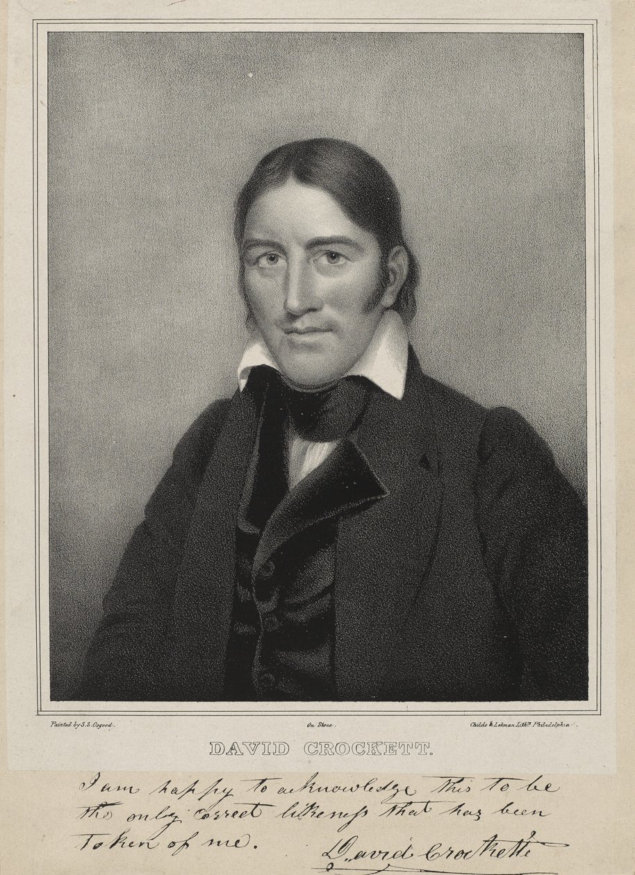 David Crockett, c.1835 (litografia na chine collé) autorstwa Samuel Osgood