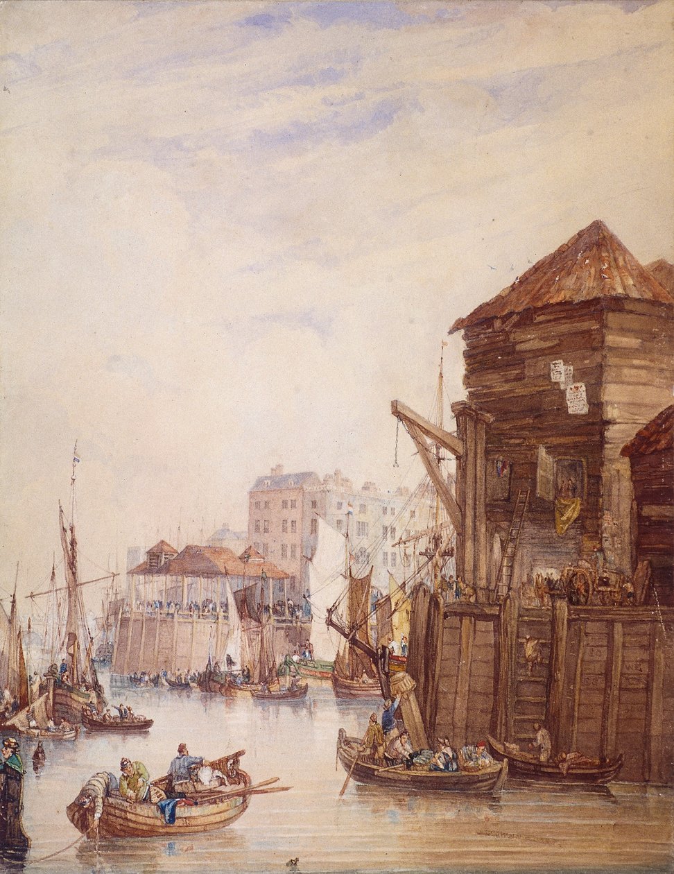 Billingsgate Wharf, Londyn, 1820 autorstwa Samuel Owen