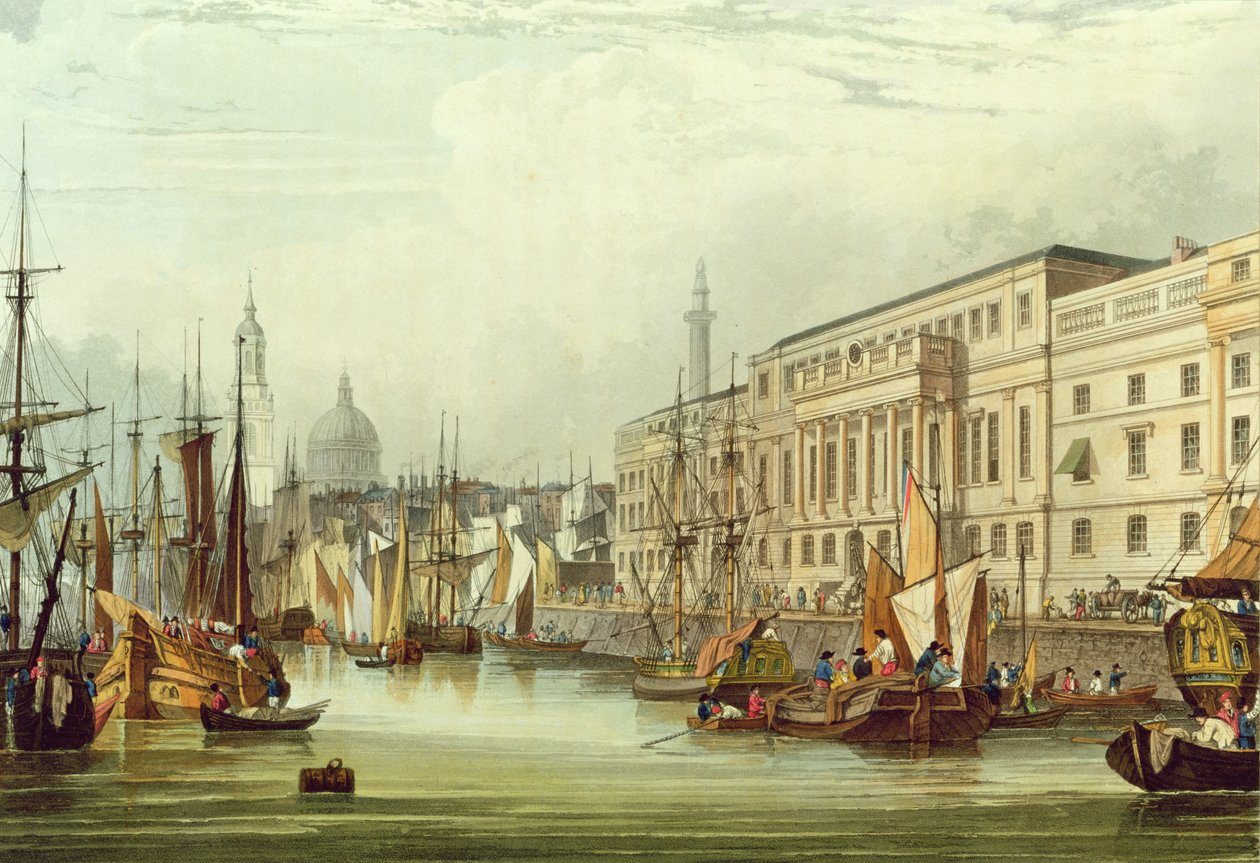 Custom House, E16, grawerowane przez RG Reeve, 1828 (akwatinta) autorstwa Samuel Owen