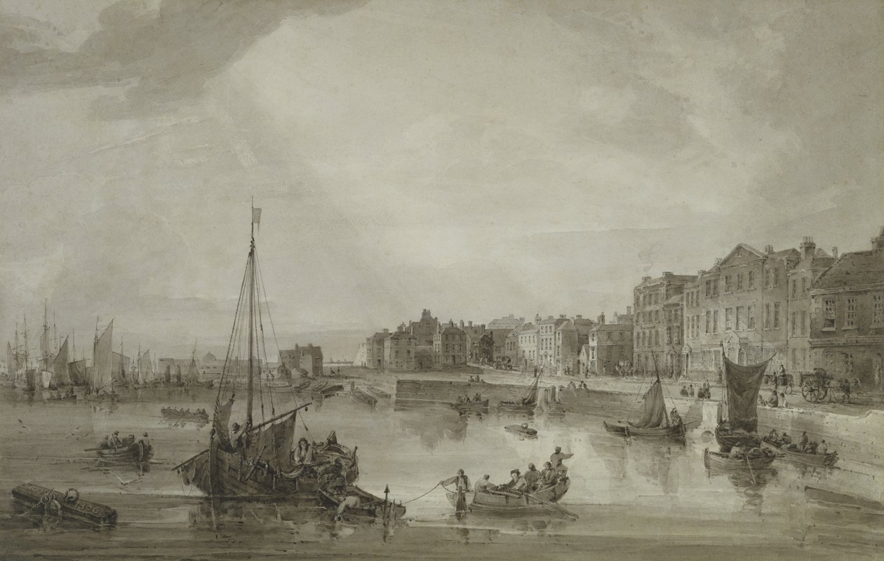 Port Margate, 1806 (brązowy rozmyty na graficie) autorstwa Samuel Owen