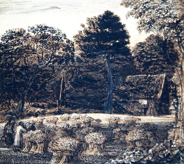 A Cornfield, Shoreham, at Twilight, c.1830 (pióro, pranie i tusz indyjski na kartonie) autorstwa Samuel Palmer