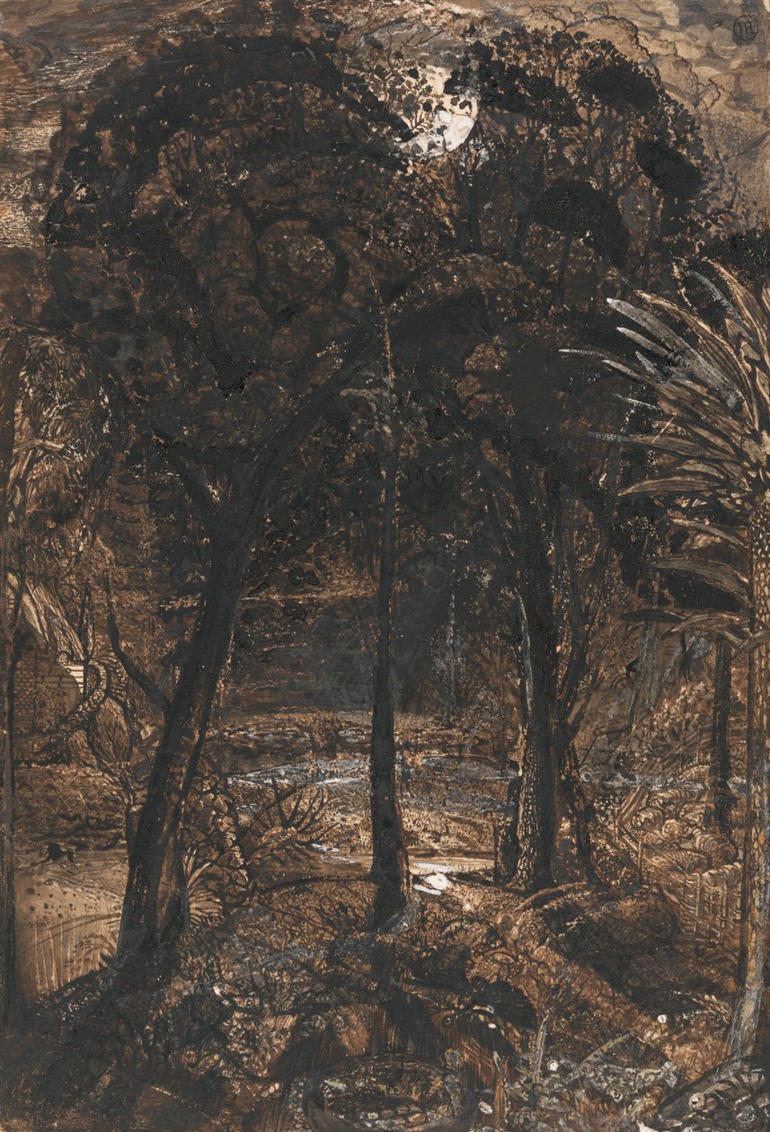 Księżycowa scena z wijącą się rzeką autorstwa Samuel Palmer