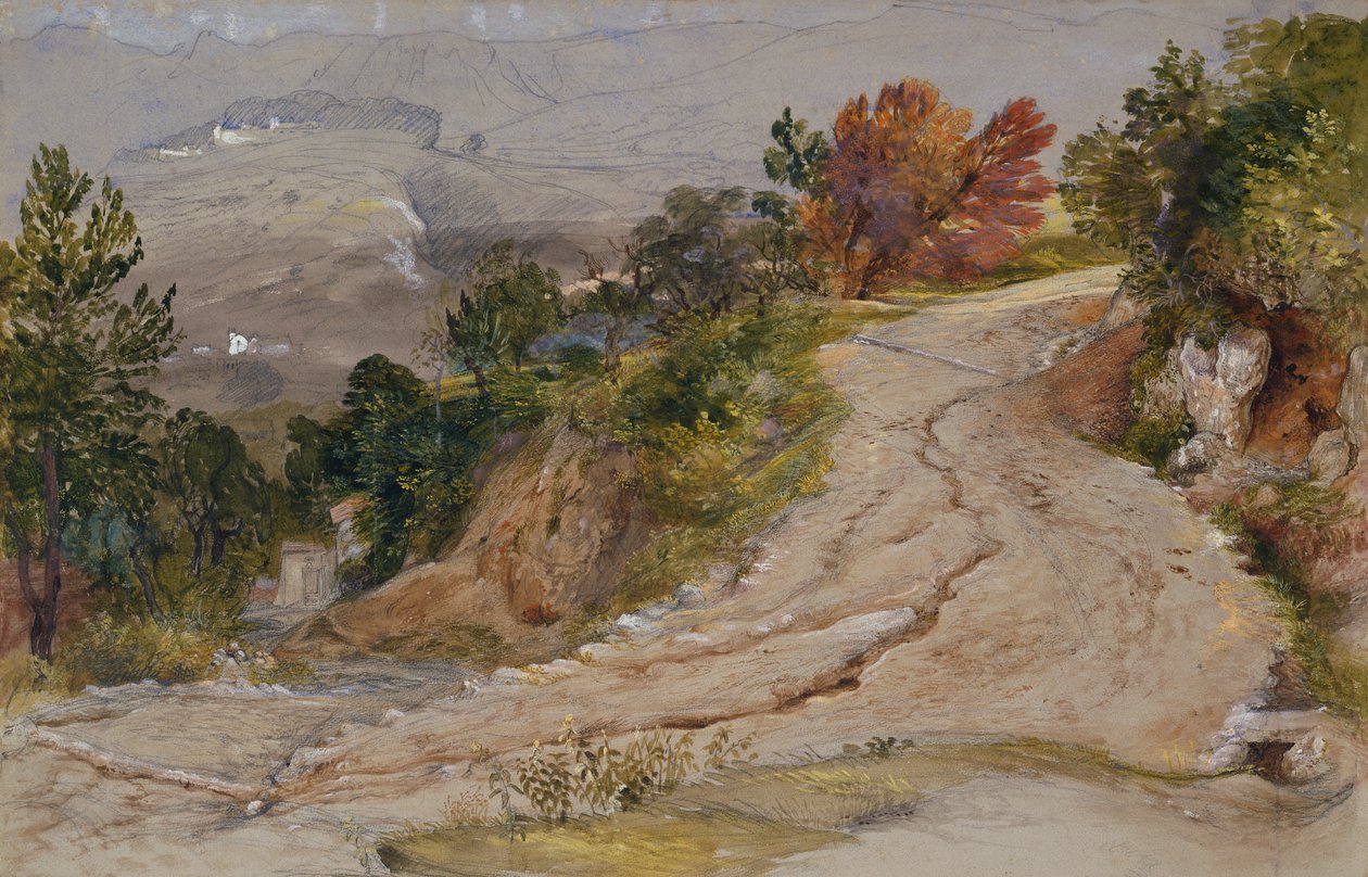 Górska droga we Włoszech (ołówek, akwarela i kolor nadwozia) autorstwa Samuel Palmer