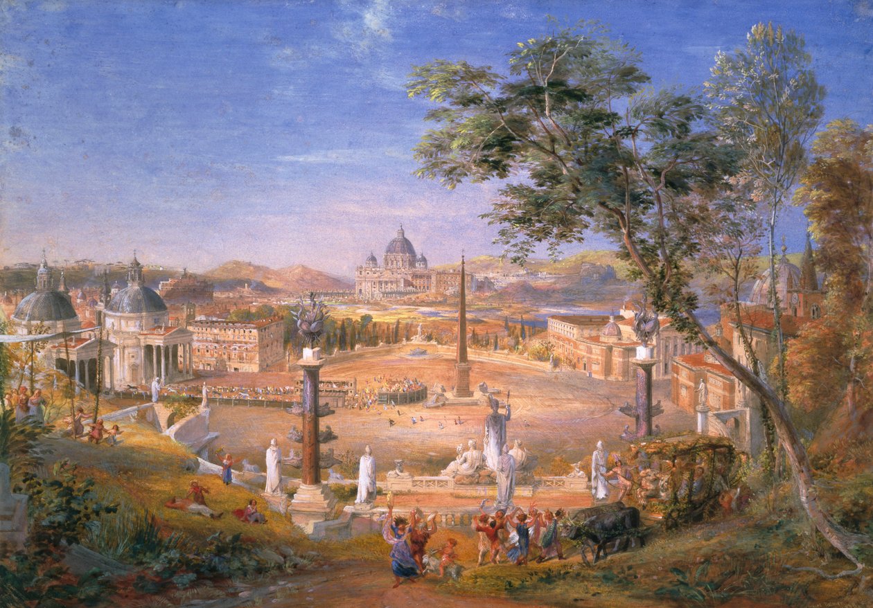 Widok na współczesny Rzym podczas karnawału, 1838 autorstwa Samuel Palmer