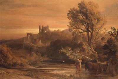 Bydło przechodzące przez strumień autorstwa Samuel Palmer
